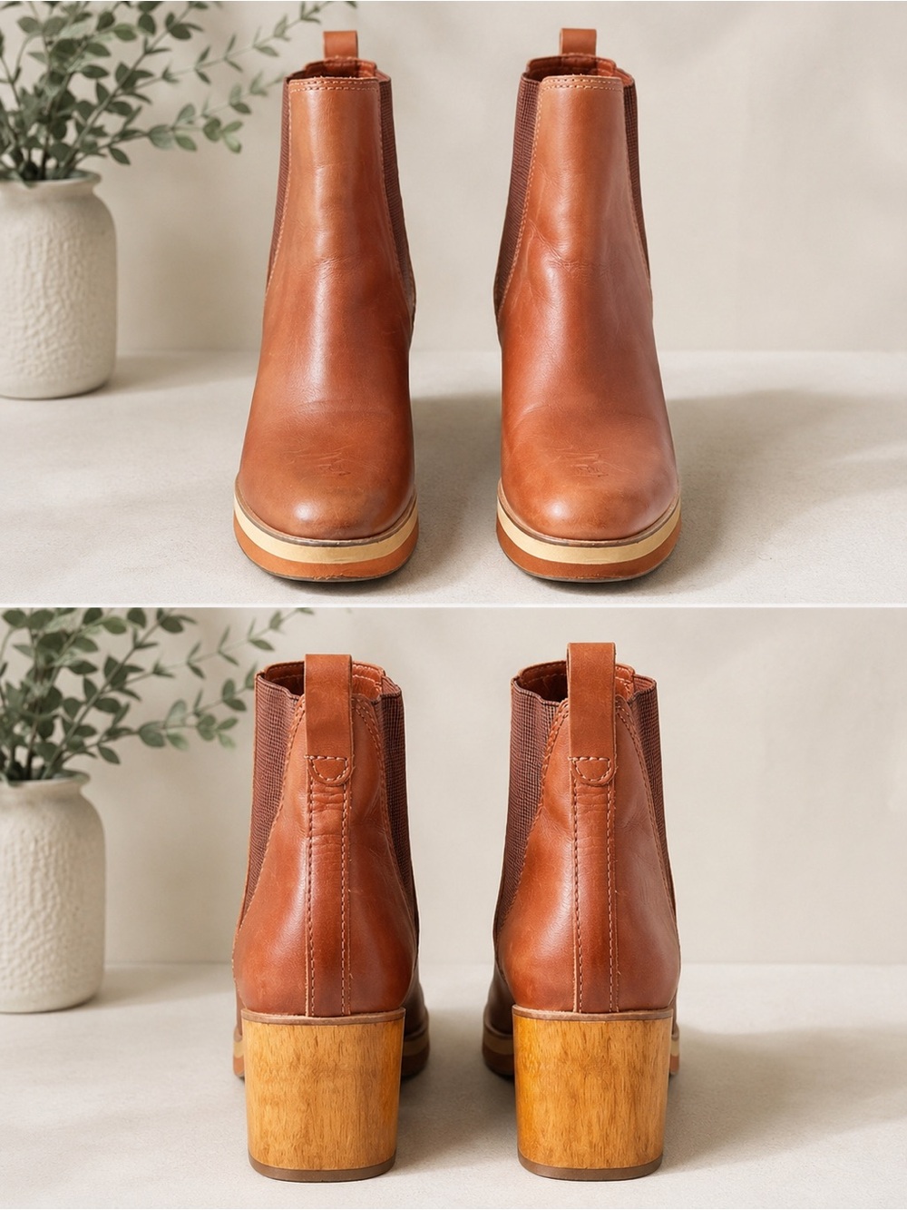 Bernardo Cognac Brown Chelsea Ankle Boots Block Heel